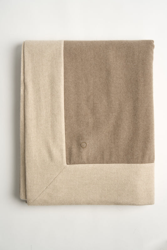 A flat lay image of the ETRA Big Bedspread in Taupe & Beige