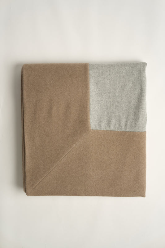 Folded ETRA King Sized Bedspread in Soft grey & taupe on a white background