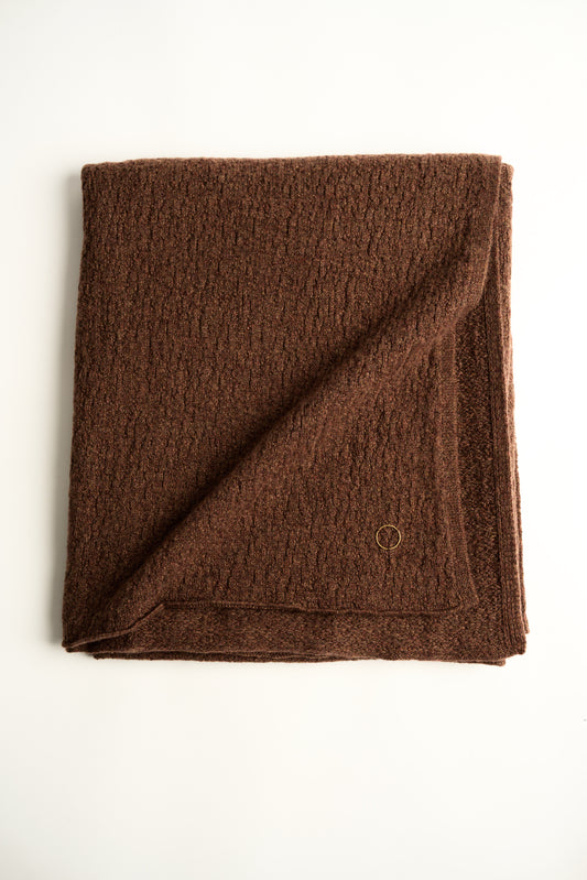 A folded brown throw blanket with a subtle texture, displayed on a plain background.