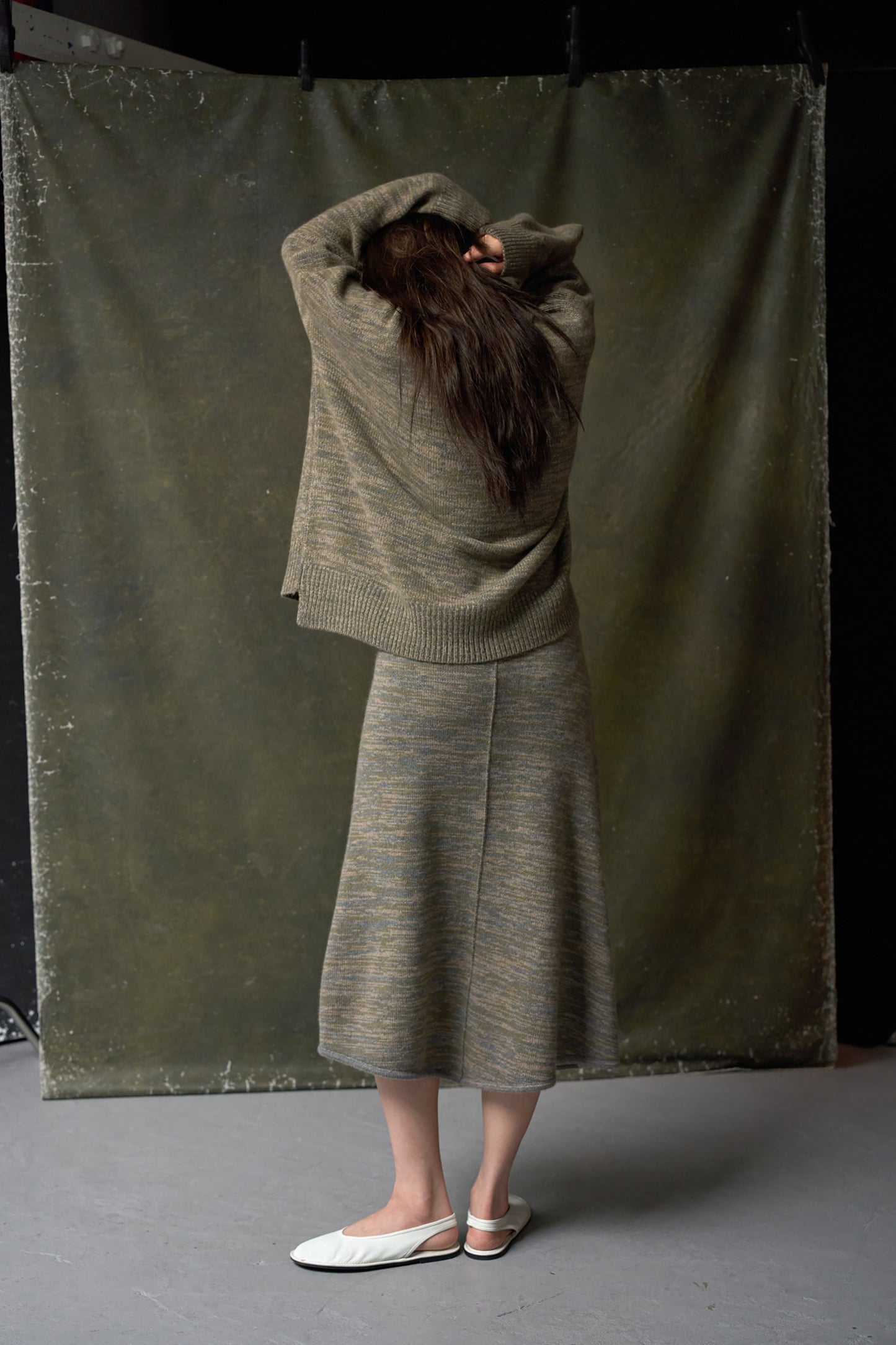 Aila Cashmere Sweater In Moss, Taupe & Slate