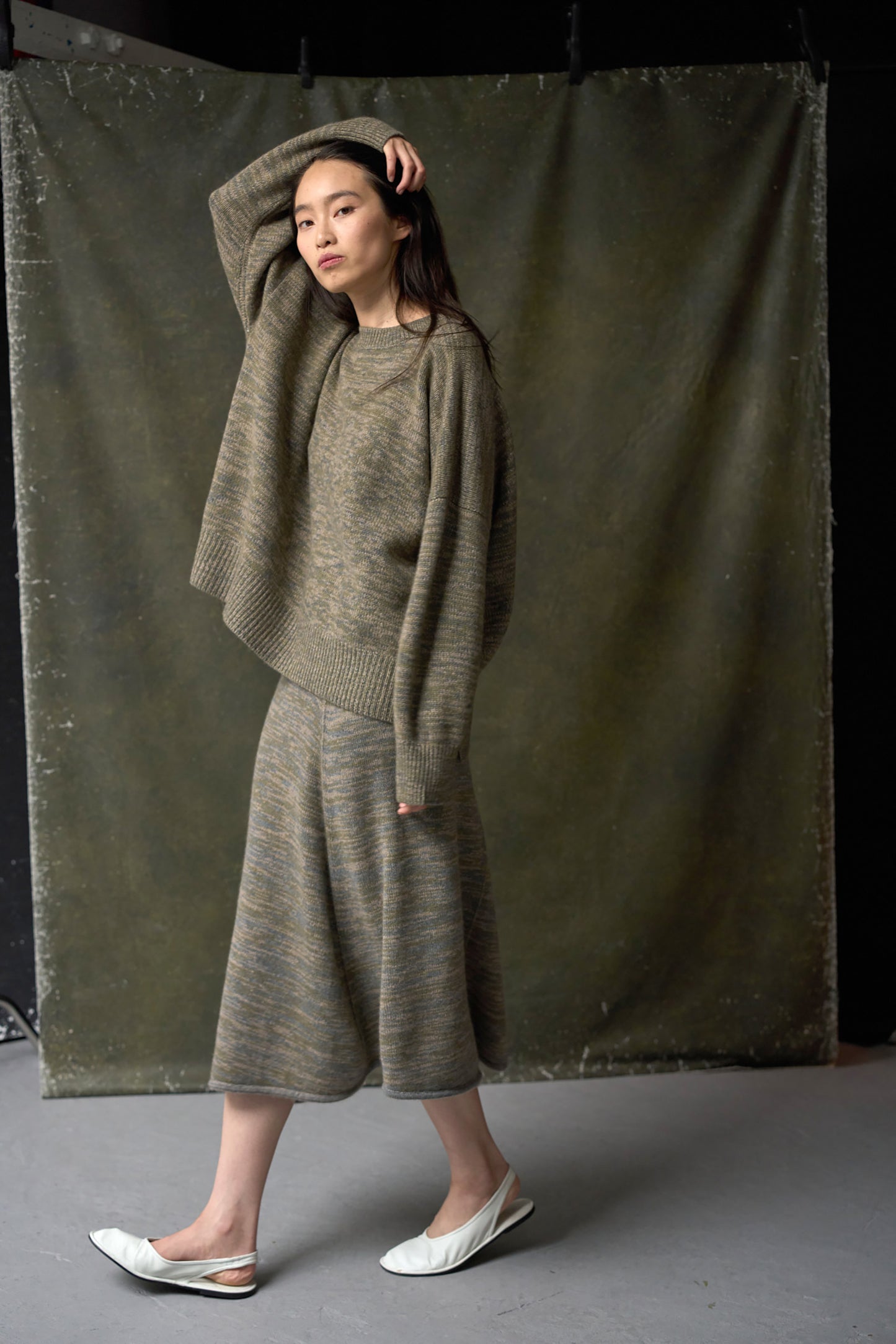 Aila Cashmere Sweater In Moss, Taupe & Slate