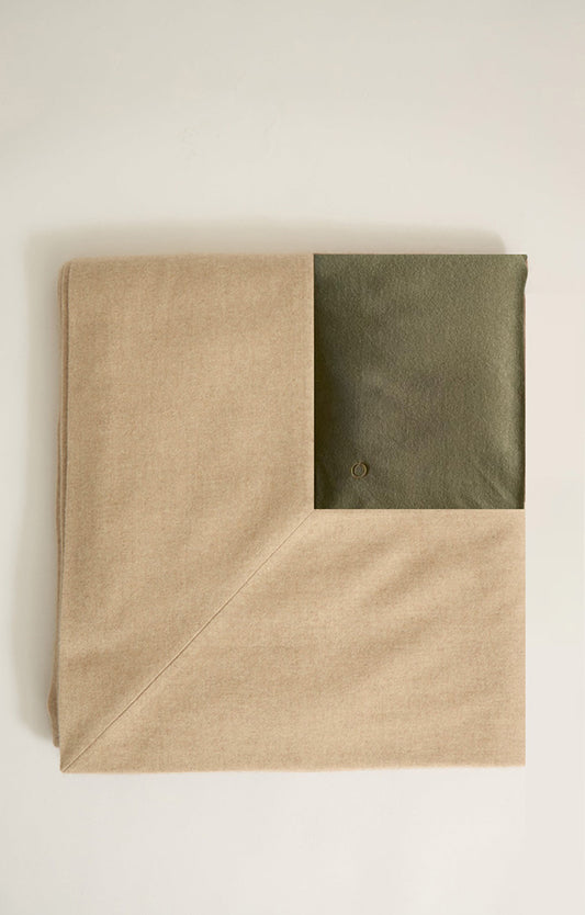 Etra Cashmere King Size Bedspread in Moss & Taupe