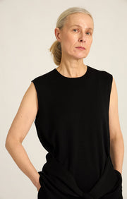 Woman wearing Tarra Cotton Top in Black
