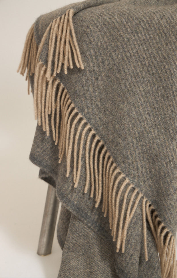 Uno Cashmere Throw in Slate Grey & Taupe