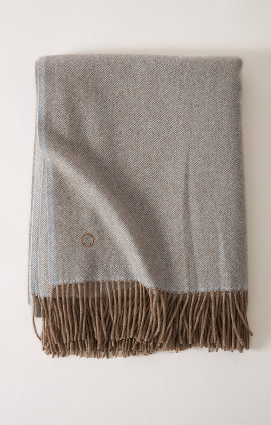Uno Cashmere Throw in Pale Blue & Taupe