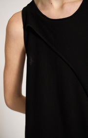 Woman wearing Vanda maxi cotton dress with side split in colour Black. 